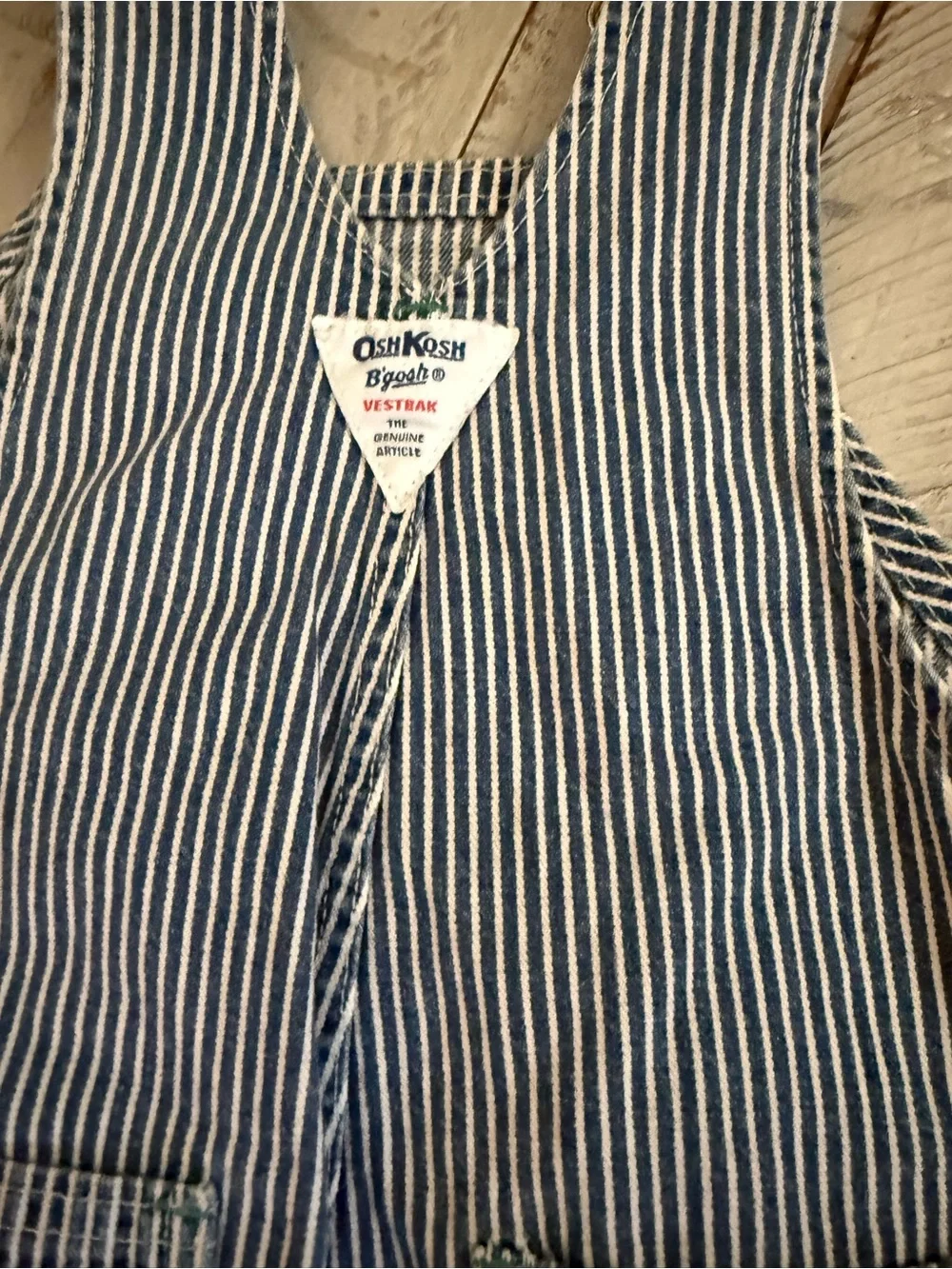 OshKosh B'gosh Blue & White Striped Cat Patch Ruffle Overalls